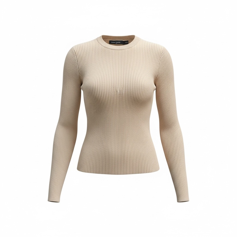 Karen Millen Beige Ribbed Long Sleeve Top